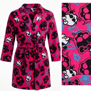 Monster High Pink Skull Print Fleece Robe Kids Size 7/8